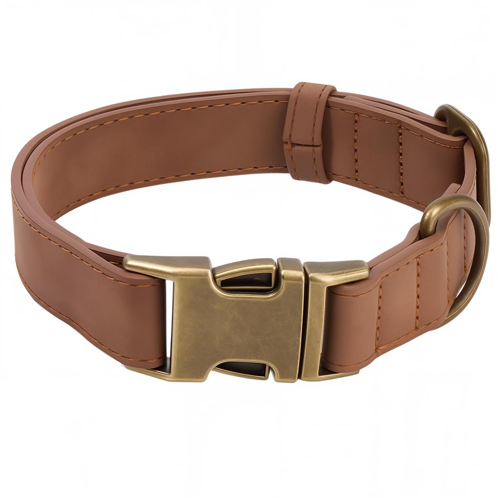 CALFOVERA 38 to 58CM Durable Quick Release Dog Collar PU Leather Adjustable Heavy Duty Pet Choker Rolled Rust Proof Buckle Puppy Collar for Small Medium Large Dog (Brown L)