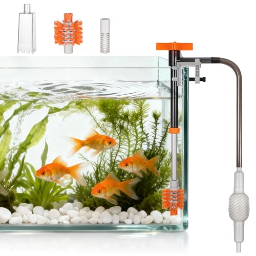 Fentar Kit Nettoyage Aquarium 3 en 1 - Aspirateur Aquarium Extensible (44-57 cm) avec Siphon et 3 Brosses - Pompe de Vidange et Nettoyeur pour Gravier,...
