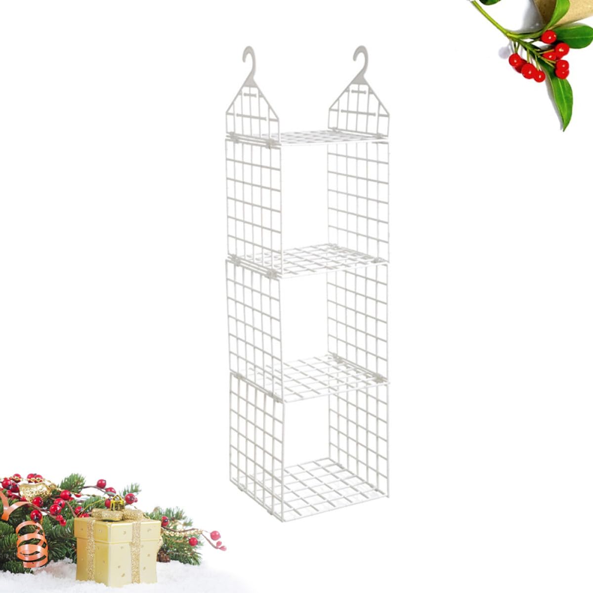 OUNONA Organizador Colgante Plegable de Armario, 3 Niveles, PP, White | Rejilla Ventilada, Gancho Integrado, Instalación sin Herramientas, Ahorro de Espacio para Ropa y Accesorios