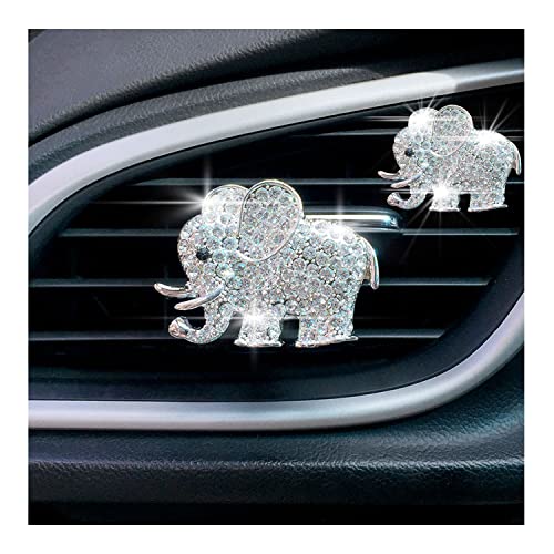 Image of Rhinestone Elephant Car Air Vent Clip, 2PCS Bling Crystal Elephant Car Diffuser Air Conditioner Outlet Decoration Charms, Cute Auto Diamond Decoration Interior Accessories for Women Style E