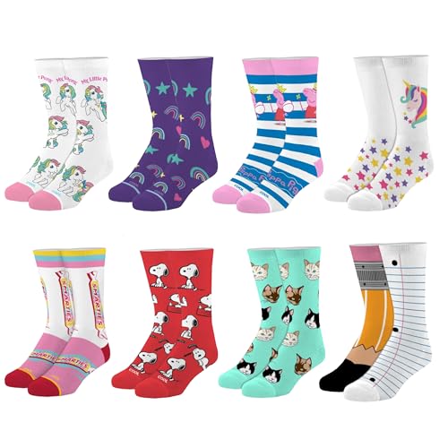 Odd Sox – Big Kids 8-Pack Novelty Themed Crew Socks Bundle-Shoe Sizes 3–5 –Soft, Comfortable, Great Durable Gift for Kids