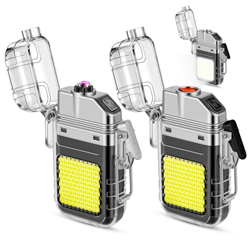 2 Pack Waterproof Lighter of 3 Modes Windproof Flashlight, Dual Arc Plasma Lighter, Flameless,...