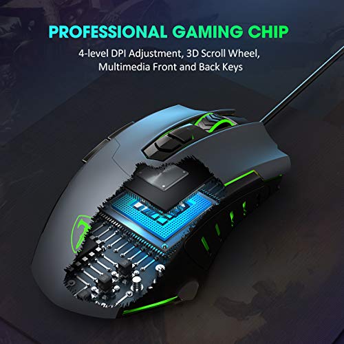 PICTEK Gaming Mouse Wired [7200 DPI] [Programmable] [Breathing Light] Ergonomic USB Computer Mice RGB Laptop PC Gaming Mouse, 7 Buttons for Windows 7/8/10/XP Vista Linux, Grey - Thumbnail 4