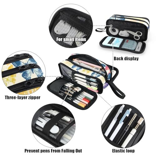 Image of Fustylead Beautiful Colorful Flying Butterflies Large Pencil Bag Storage Pen Case Makeup Pouch Stationery Bag for School College Office Organizer