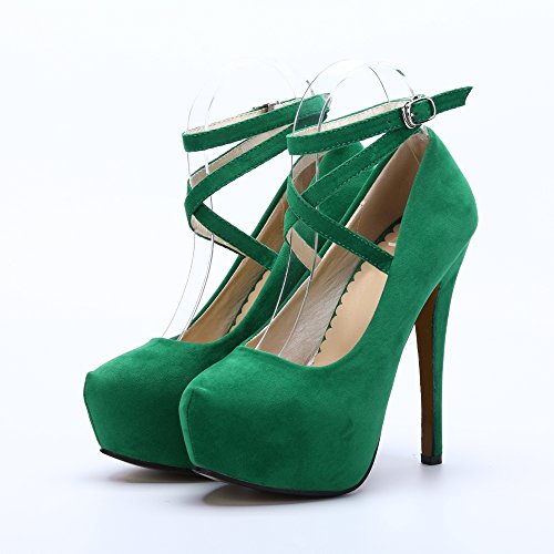 Image of OCHENTA Women's Ankle Strap Platform Pumps, High Heel Dress Shoes, Cross Strap Stiletto Heels for Party, Prom, Wedding, Evening 5.5Inch