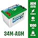 Interstate Batteries Marine/RV Battery 12V 62Ah 800CCA (34M-AGM) Dual Purpose Power Pure Lead AGM RV & Marine Starting Replacement Battery (Group Size 34M) Boats, RV's