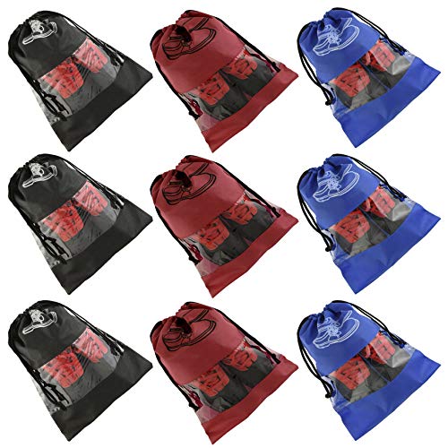 Image of Heart Home 9 Piece Non Woven Travel Shoe Organizer Space Saving Fabric Storage Bags Organizer (Royal Blue & Black & Maroon)- HEART3998