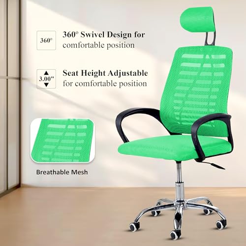 Image of Casa Copenhagen,Mesh Office Desk,Rocking, Ergonomic Computer Chair Adjustable High with Headrest and Comfortable Armrest Swivel Chair -Green & Black Handle