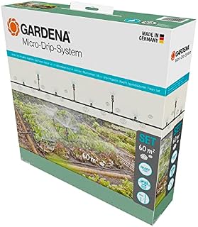 Gardena system Micro-Drip nawadnianie kropelkowe, zestaw do grządek warzywnych/kwiatowych (60 m²): Zest. start. gotowy do zast., wodooszcz. sys. nawad., prosta i elast. tech. połącz. (13450-20)