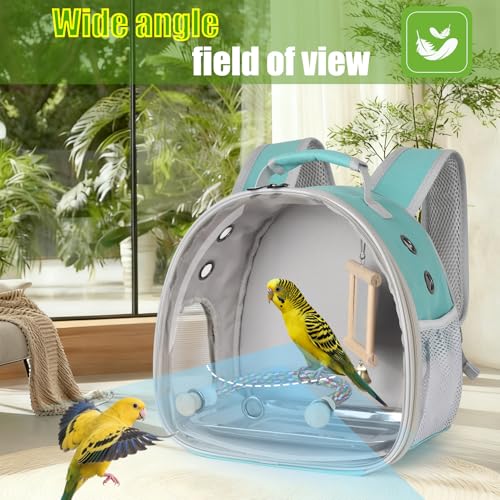 Image of Parrot Travel Carrier Bubble Window Backpack with Mirror Standing Toy,Portable Parrot Cage Backpack with Bird Stand Perch, Pet Travel Bag for Cockatiels, Love Bird,Small Birds