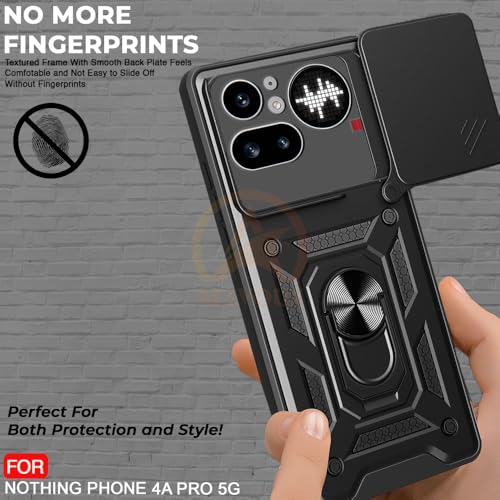 Image of Armor Bumper Back Cover Case for Nothing Phone 4A Pro 5G | Rotating Camera Cover, Ring Holder & Kickstand | Heavy Duty & 360 Degree Protection Nothing Phone 4A Pro 5G Back Cover (Black)