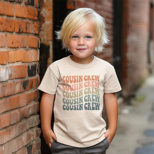 Groovy Wavy Stacked Cousin Crew Toddler Shirts - Matching Retro Shirts For Cousin - Cute Boys & Girls Natural Toddler Youth Graphic Tee3