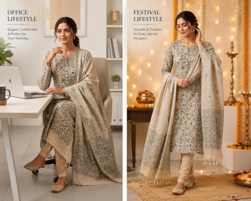 Image of HAIDER ALI Handloom Cotton Silk Screen Print Unstitched Suit Set for Women with Dupatta | Salwar Suit Dress Material for Women & Girls 01