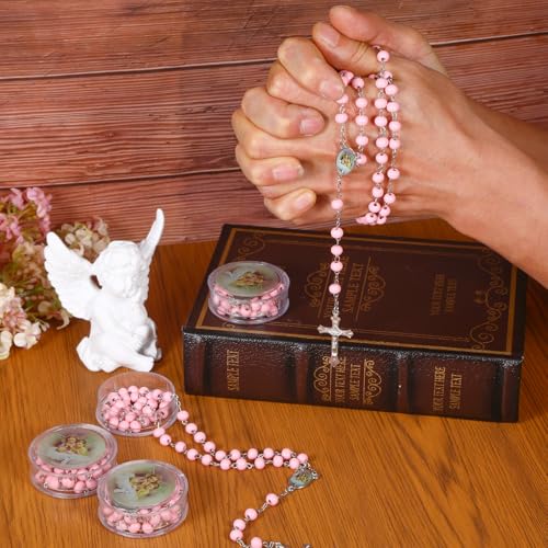 SXoonKing 12Pcs Guardian Baby Angel Wooden Pink Bead Scented Rosaries Baptism Favors for Girls, Rosarios Catolicos, Recuerdos de Bautizo para Niña, Rosarios para Recuerdos de Bautizo by SXoonKing - Used condition - Image 5