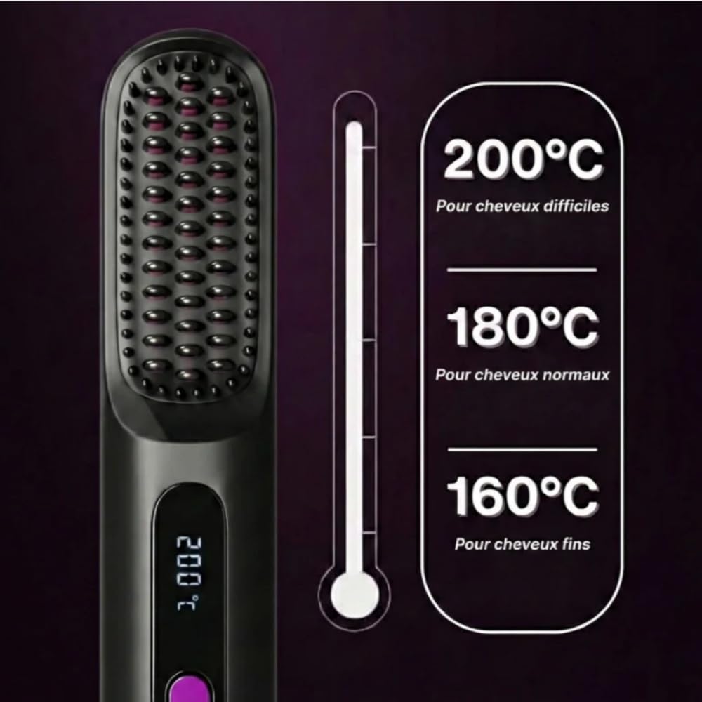 Brosse Cocoony pour Cheveux Courts Brosse Lissante Rechargeable Portable, Design Durable, avec Affichage LCD, Réglage de la température en 3 étapes,Pour Coiffage Quotidien & Voyage