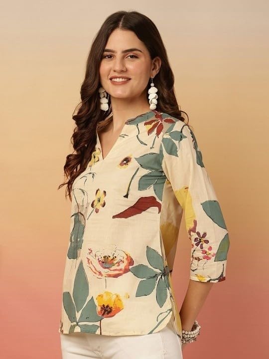 Image of Women's Short Kurti in TopsTunic Rayon Cotton Blend | Ladies Ethnic Tunic