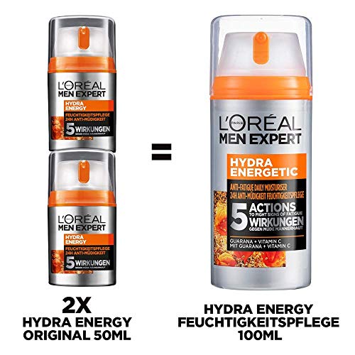 L'Oréal Men Expert Face Care for Men, Moisturising Cream with Guarana and Vitamin C, Hydra Energy Moisturiser 24H Anti-Fatigue XXL, 1 x 100 ml - Image 4