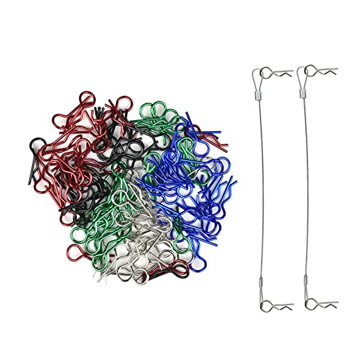 Hosim 100pcs RC Car Body Clip Pins & A Set of Steel Lines,5 Colors 1.2mm Universal 1/8th 1/10th RC Model Car Truck Crawler Short Course Shell Replacement for Redcat HSP HPI Himoto RC Vehicle