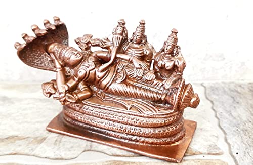 Image of Copper Idols of god Sri Ranganathar with Goddess Lakshmi, 2.6 inches, 530 Grams, Patina Antique Finish, Pack of 1 Piece