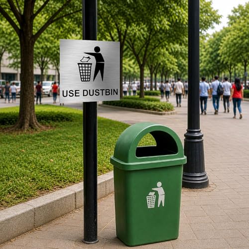 Image of Stainless Steel Dustbin Sign Board for Office, Mall, Restaurant, Hotel & Public Places | Durable, Rust Resistant | 6x8inches