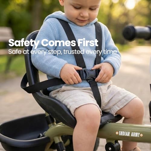 Image of Luusa Elite Pro 4-in-1 Kids Tricycle with Parent Push Handle, Adjustable Canopy, Safety Seat with Seat Belt, Storage Basket & Cup Holder | Toddler Trike for 1-4 Years Boys & Girls (Green)