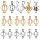 DELORIGIN 50pcs Pearl Cage Locket Pendants Stone Crystal Holder Hollow Cage Locket Charm Beads Essential Oil Diffuser Pendant for DIY Charms Bracelet Necklace Jewelry Making Craft (Sliver Gold)