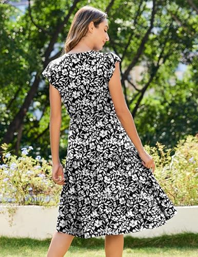 Image of ZEAGOO Womens Summer Casual Dresses Ruffle Sleeve V Neck Midi Dress Flowy Tiered Dress with Pockets Boho Sundresses
