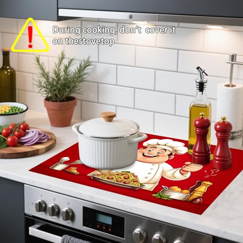 Image of Nuxovilar Stove Top Cover for Electric Stove 20.4 x 28.3 Inch, Gourmet Chef with Red Background Glass Stoves Covers for Gas Stoves Top Cooktop Protector Heat Resistant Range Ceramic