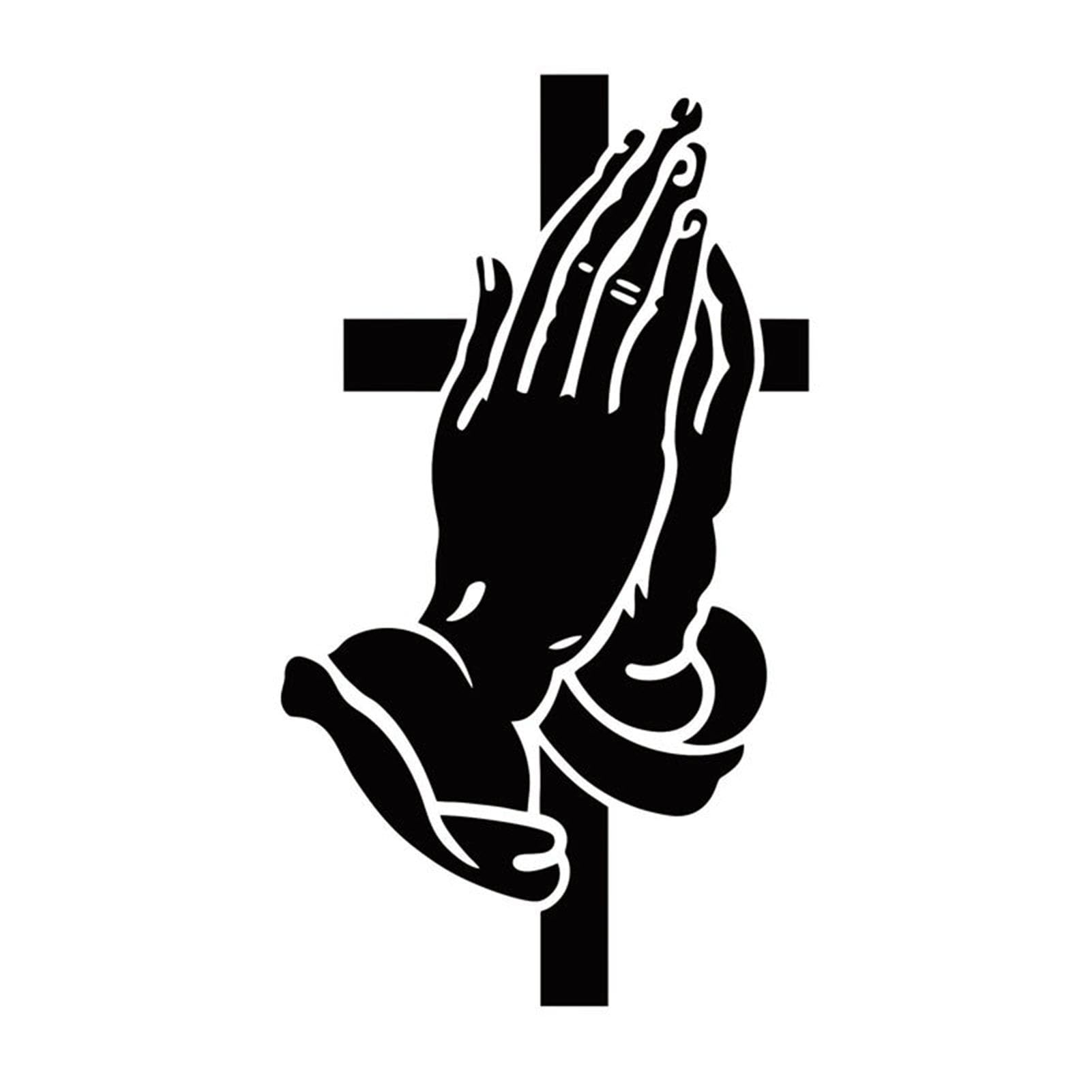 matumou Praying Hands Religious Vinyl Decal for Car Rear Window Gradient Crucifix Sticker for SUV Truck Sunproof Car Decals for