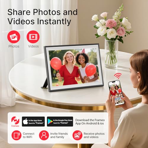 Image of Frameo 10.1 inch Digital Picture Frame, Smart WiFi Digital Photo Frame with 1280x800 HD IPS Touch Screen 32GB Storage Auto-Rotate Wall Mounted, Share Photos /Videos from Phone Anywhere(Black&White)
