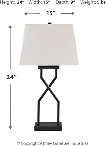 Miniatura 6 de Signature Design by Ashley Brookthrone - Lámpara de mesa moderna de metal de 28 pulgadas, juego de 2, blanco y negro