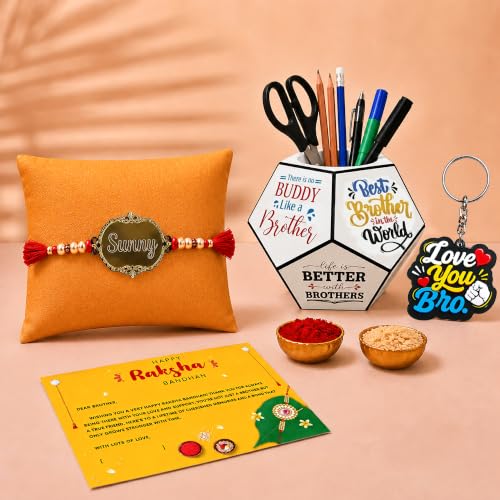 Image of SOLOBOLO Unisex Adult Rakhi For Brother And Bhabhi | Customised Raakhi With Name For Brother | Rakhee Combo Gift For Sister And Bhai | Rakshabandan For Bro And Sister