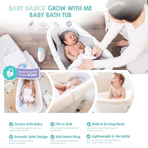 Image of Regalo Baby Basics 3-in-1 Grow with Me Baby Bathtub with Foam Padded Air Mesh Sling, Adjustable Infant Bath Tub for Newborn to Toddler, Baby Bath Seat Support, Easy Clean with Drying Hook