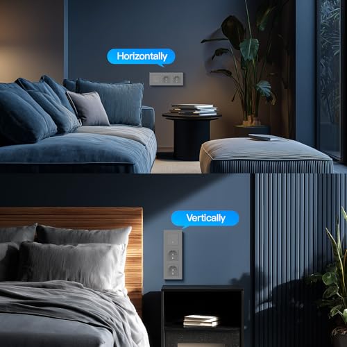 BSEED Normal Doppelt Steckdose mit Smart Lichtschalter(Neutralleiter Erforderlich), WIFI Schalter Unterputz Kompatibel mit Alexa und Google Home, Taster Schalter 1 Fach 1 Weg mit PC Rahmen, Grau