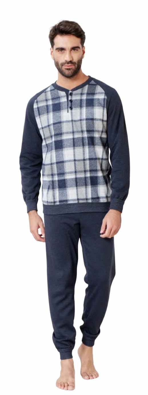 Pijama de hombre de invierno de cálido jacquard – Pijama de hombre afelpado cálido suave