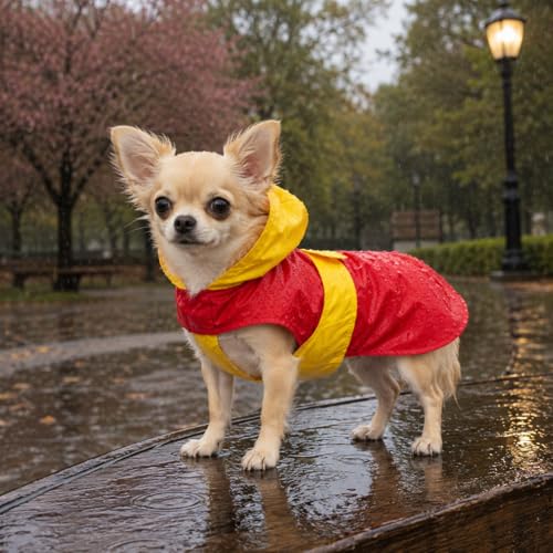 Image of Waterproof Dog Raincoat with Hood | Double Coloured Red-Yellow | Adjustable Velcro | Extra Coverage | Easy to Carry Pouch | for Small, Medium and Large Breed Dogs