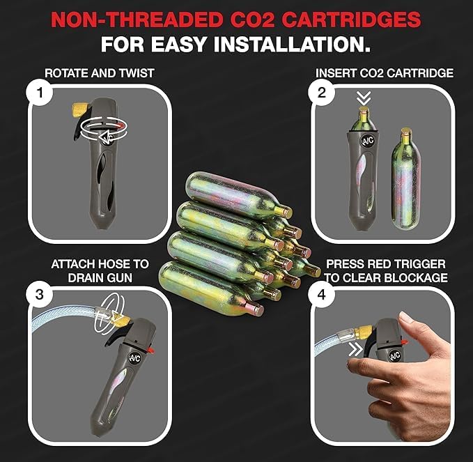 Miniatura 4 de RedRock Cartuchos de CO2 sin roscar de 0.56 oz para pistola de drenaje Gallo, herramienta limpiadora de línea de drenaje HVAC (paquete de 30)