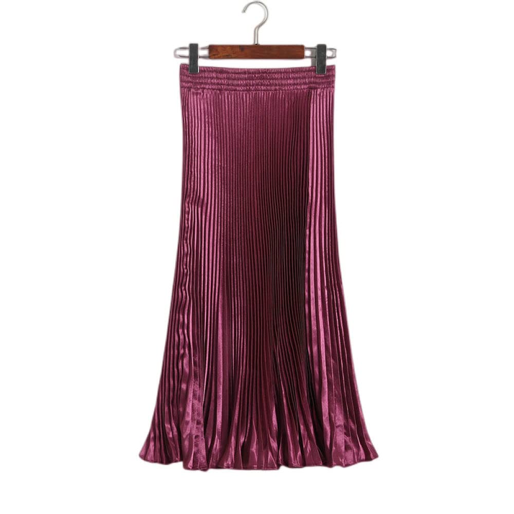 Gonne da Donna,Gonna Midi da Donna Gonna A Pieghe Plisse Lucida A Vita Alta Elastica Viola A-Line Gonne Lunghe Avvolte con Volant Increspato A-Line per Ragazze Signore,M