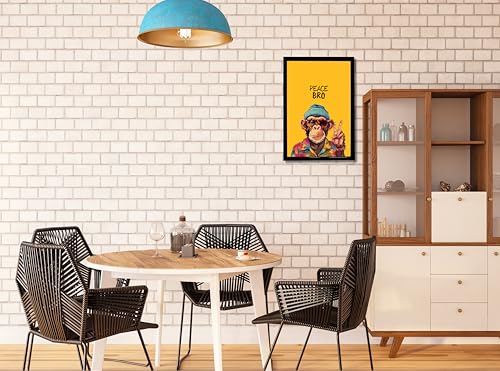 Image of MIRA MEST Peace Bro Wall Decor Frame, Chimp with Sunglasses Yellow Background, Ready to Hang Art Poster for Home, Office, Bedroom (Peace Bro Monkey)