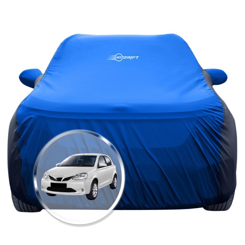 Image of NEODRIFT 'SuperTech' Car Cover for Toyota Etios (100% Water-Resistant, All Weather Protection, Tailored Fit, Multi-Layered & Breathable Fabric) (Colour: Sky Blue+Black)