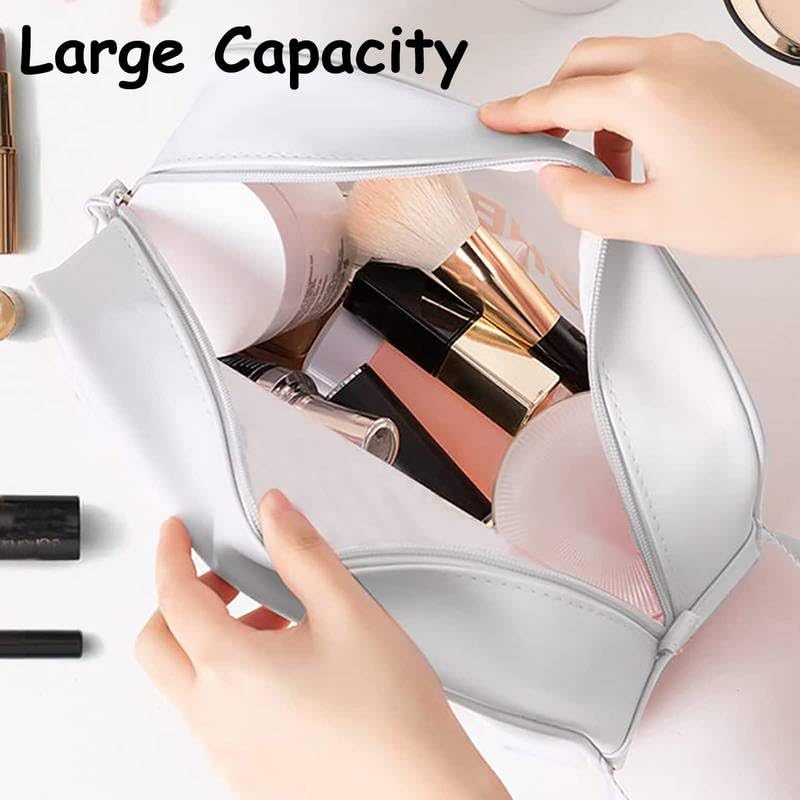 Image of Wazdorf Cosmetic Pouch Bag - Large Waterproof Wash Bag with Handle, Translucent Cosmetic Organizer for Makeup, Brushes & Accessories - Unisex Storage Pouch for Travel & Bathroom Use (White-3 Pcs)