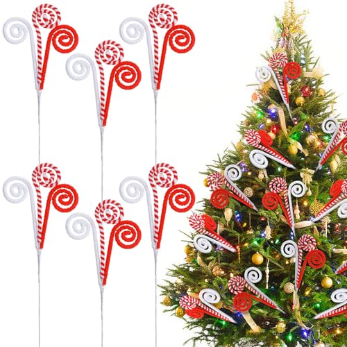 Gerrii 16" Red White Christmas Tree Pick Decor Candy Cane
