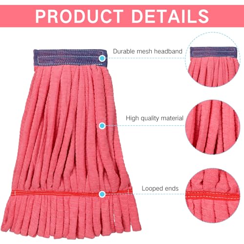 Image of Lallisa 10 Pcs Commercial Mop Head Replacement Tube Microfiber Mop Heads for Floor Cleaning Industrial Mop Heads Looped End Wet Mop Head Refill for Home Commercial Industrial Use (Red,18 oz)