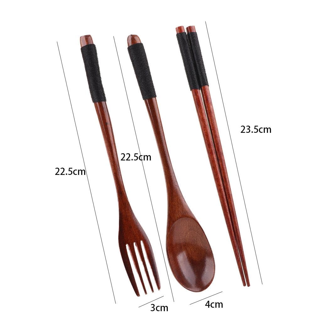 Cutlery 3PCS Fork Chopsticks Spoon Set Portable Tableware Chinese Wooden Utensils Sets Dinner Sets Long Handle Utensils With Fork Spoon Chopsticks — Amazon image 6