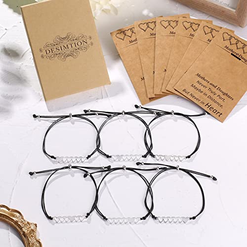 Image of Desimtion Mom and Daughter Bracelets for 2, 3, 4, 5, 6, Mother Daughter Matching Heart Bracelets - Birthday Gifts for Mom from Daughter