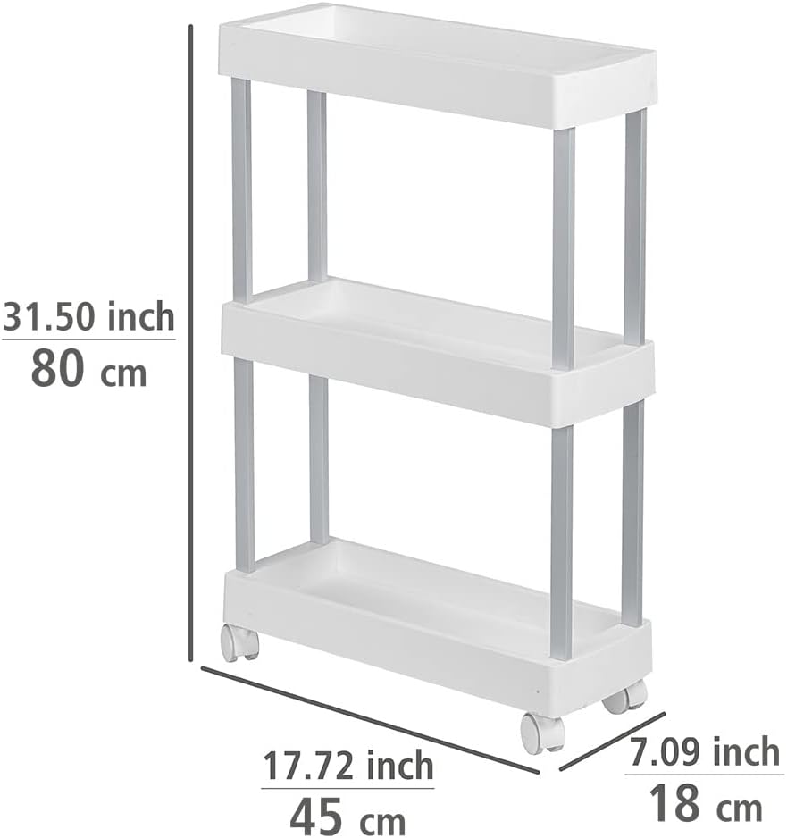 Wenko Mino, Serving, Bathroom, Household Trolley, Polypropylene, White, 18 x 80 x 45 cm