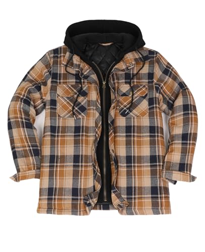 Image of ZENTHACE Men's Quilted Lined Hooded Plaid Jacket,Zipper & Snap Closure