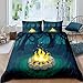 HUIJIE Pościel Niebiesko-Zielona Dziewicza Sceneria Roślin Z Płomieniami Leśnymi 140X200Cm 3-Częściowy, 1 Poszewka Na Kołdrę + 2 Poszewki Na Poduszkę Mikrofibra, Wygodny Z Zamkiem Błyskawicznym Odpowi
