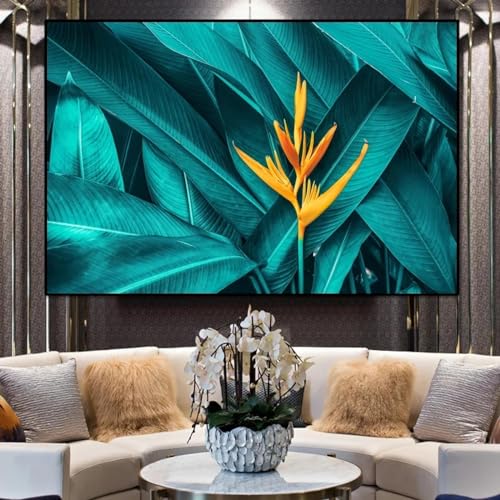 Affiches d'art mural de feuille de plante nature verte peinture sur toile 80x110 cm