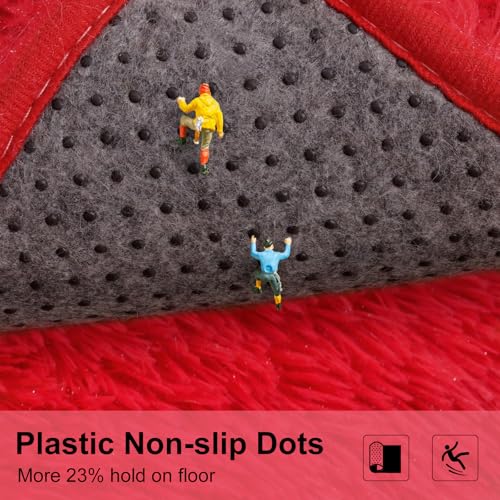 Red Rugs for Bedroom, 2x3 Fluffy Area Rugs for Living Room, Soft Shag Kids Rug Small Carpet with 4 Non-Slip Rug Pads (Red, 2ft x 3ft)